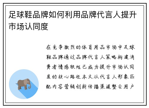 足球鞋品牌如何利用品牌代言人提升市场认同度
