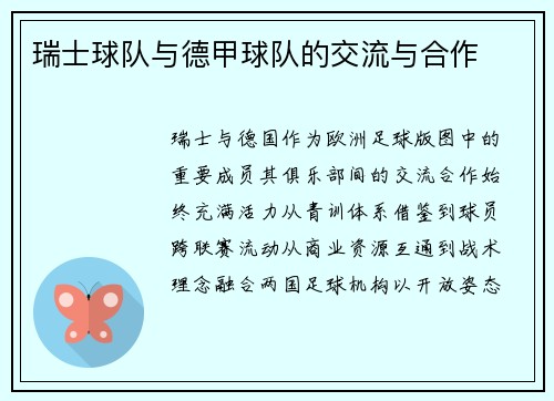 瑞士球队与德甲球队的交流与合作