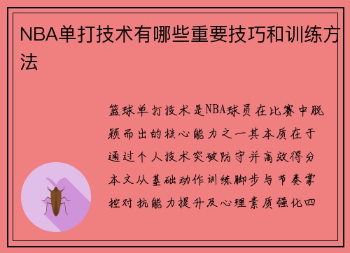 NBA单打技术有哪些重要技巧和训练方法